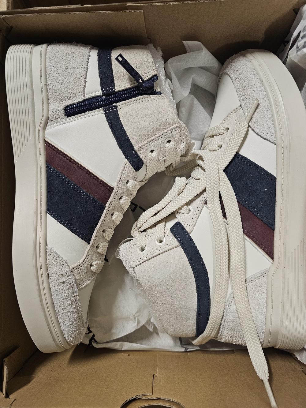 Aldo Men's High-Top Sneakers in Cream with Navy & Burgundy Accents
